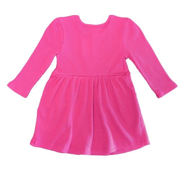 GAP Henley Dress 18-24 Months Long Sleeve Pink Waffle Knit Preppy Cottage Cozy - Picture 5 of 10